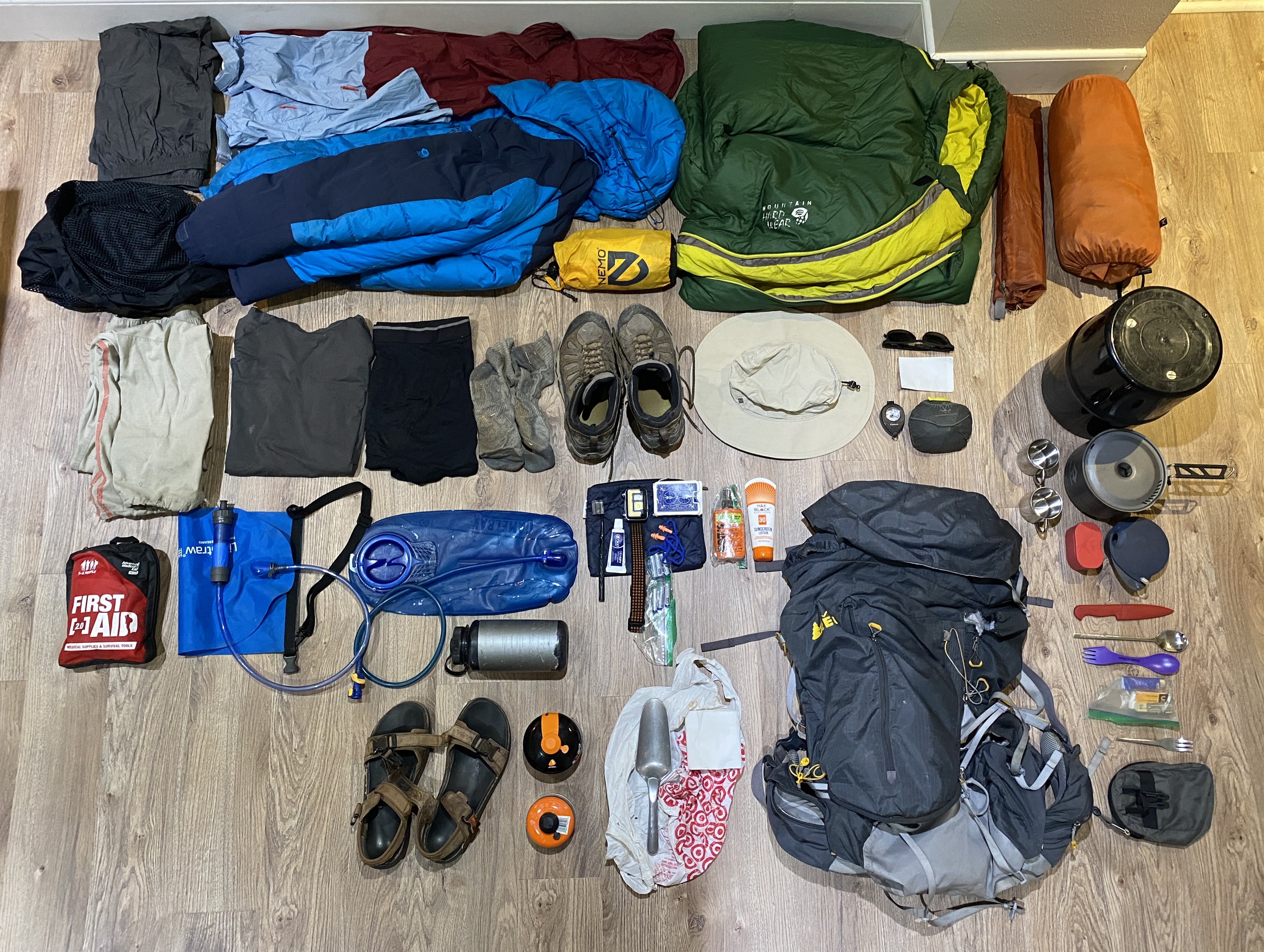 Knolled layout of my backpacking gear