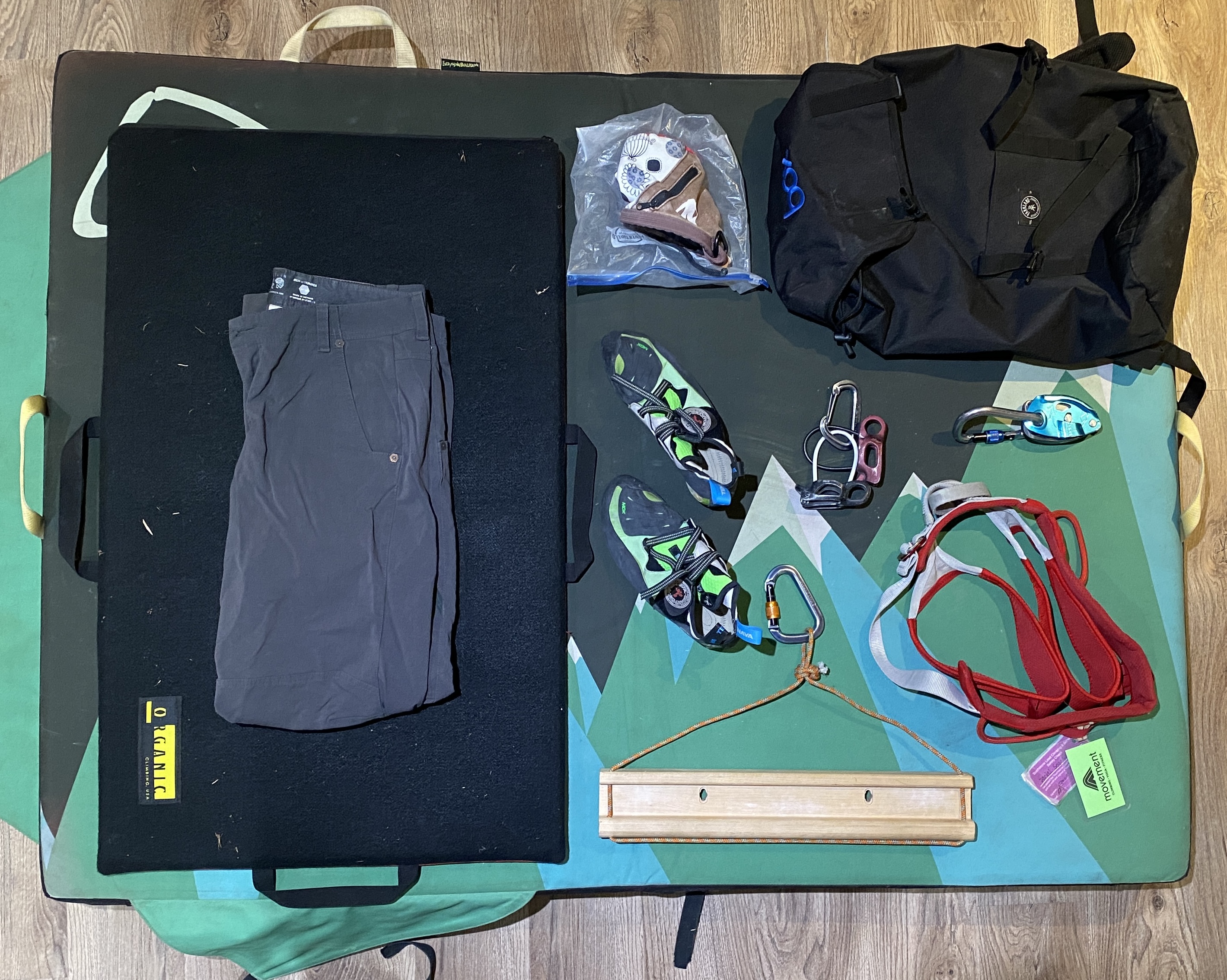 Knolled layout of my climbing gear